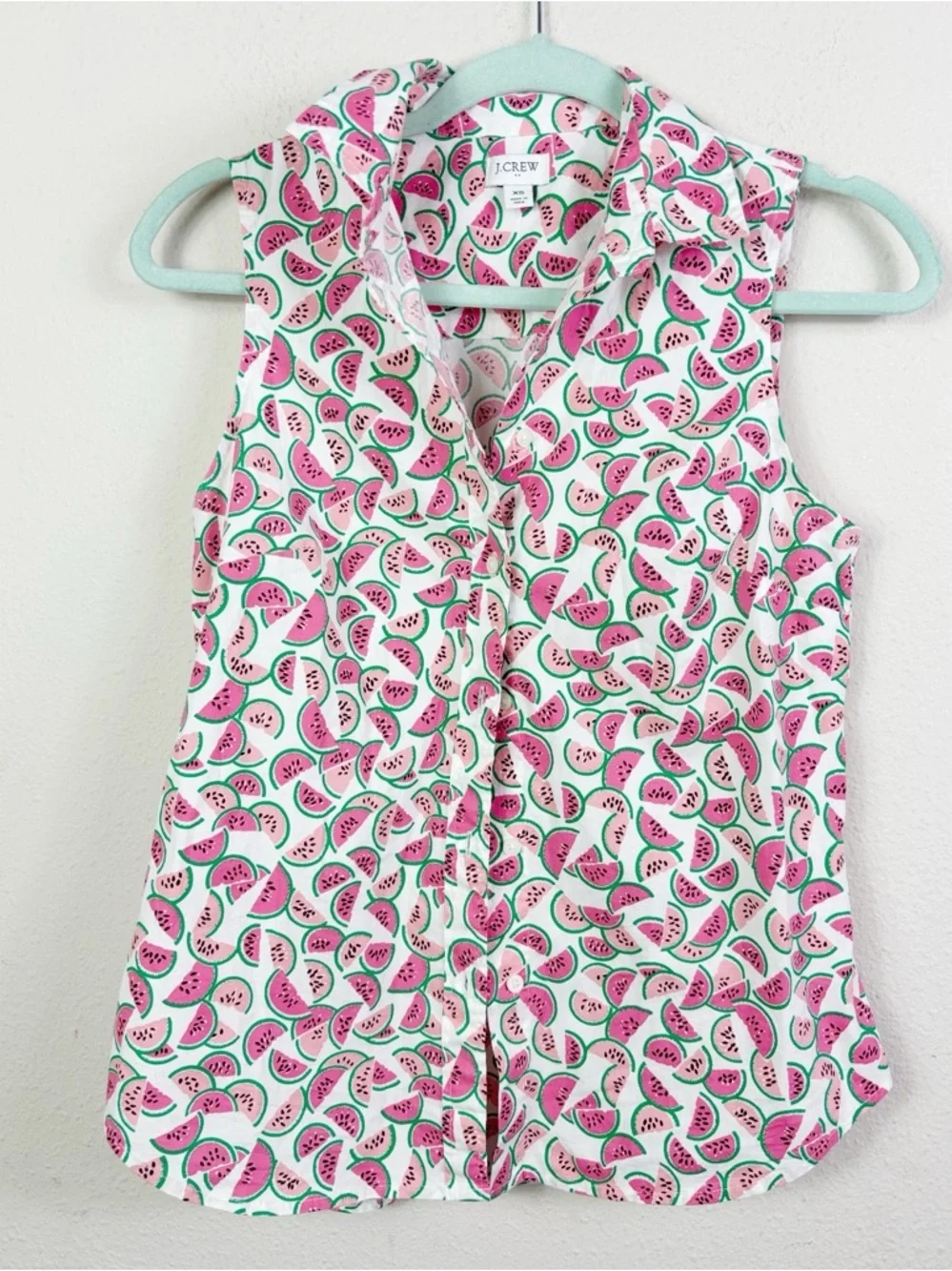 J. Crew Watermelon Pattern Short Sleeve Collared Button Down Shirt sz XS